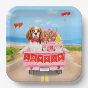 Assiettes En Carton Cavalier King Chien Saint-Valentin Camion Cœurs