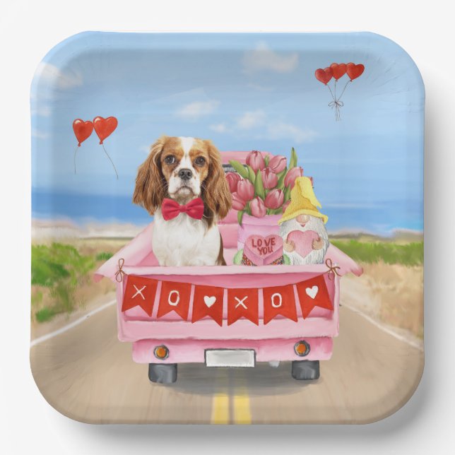 Assiettes En Carton Cavalier King Chien Saint Valentin Coeurs de Camio (Recto)