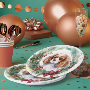 Assiettes En Carton Cavalier King Christmas Wreath Festive Pup