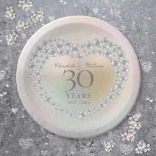 Assiettes En Carton Célébration chic de perle de coeur pour les 30 ans