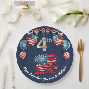 Assiettes En Carton Célébration de 4 juillet patriotique sur bleu mari