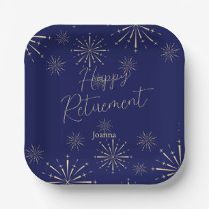 Assiettes En Carton Célébration de fête de retraite Navy et Or
