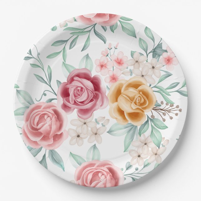 Assiettes En Carton Célébration de la Fleur de Bébé  (Devant)