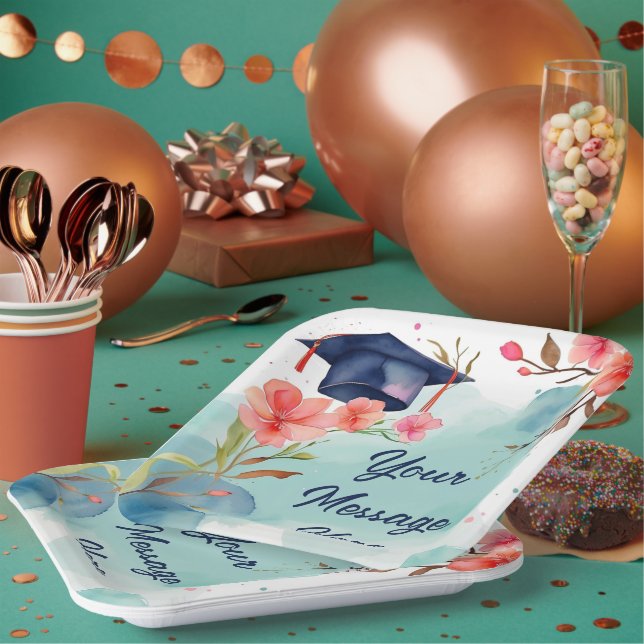 Assiettes En Carton Célébration de la graduation de l'aquarelle (Multi)
