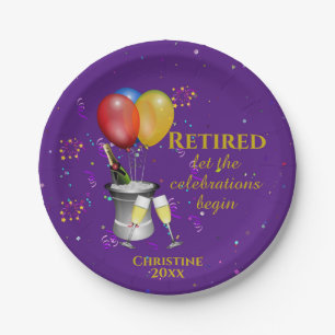 Assiettes En Carton Célébration De La Retraite Étincelante Vin Violet