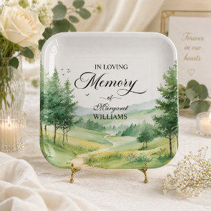 Assiettes En Carton Célébration de la vie funéraire Montagnes et Arbre