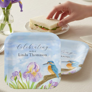 Assiettes En Carton Célébration de la vie Martin-pêcheur Iris violets