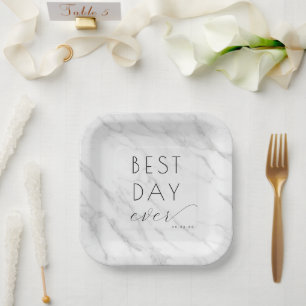 Assiettes En Carton Célébration élégante en marbre blanc