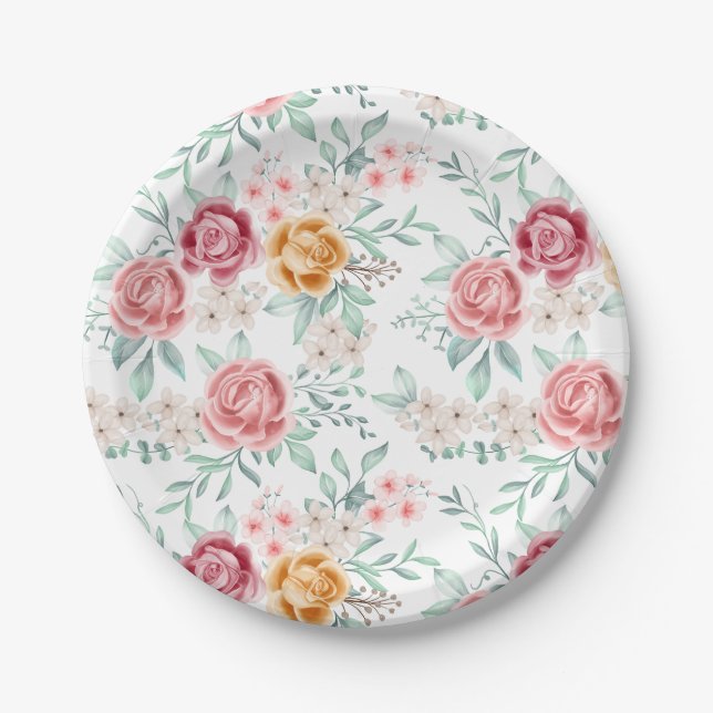 Assiettes En Carton Célébration Fleurie Douce  (Devant)