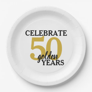 Assiettes En Carton Célébrez 50 ans d'or Simple 50e anniversaire