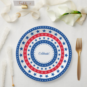Assiettes En Carton Célébrez les étoiles rouge, blanc et bleu