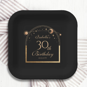 Assiettes En Carton Céleste Black Gold Sun Moon Stars 30e anniversaire