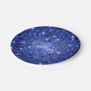 Assiettes En Carton Céleste Bleu Fissures & Étoiles Plaques en papier