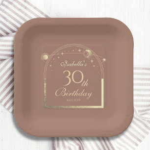 Assiettes En Carton Celestial Mocha Gold Sun Moon Stars 30e anniversai