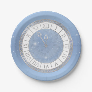 Assiettes En Carton Cendrillon bleu clair en argent Horloge Princesse