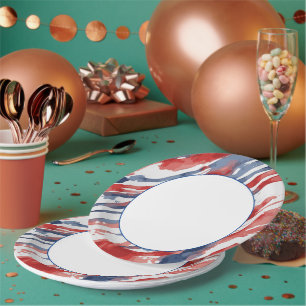 Assiettes En Carton Centre blanc avec motif de drapeau à aquarelle abs