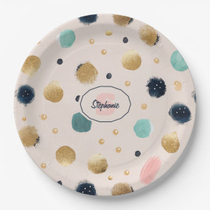 Assiettes En Carton Cercle Abstrait Gold & Colorful Brushstroke