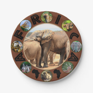 Assiettes En Carton Cercle de la faune africaine Collage éléphant Repo
