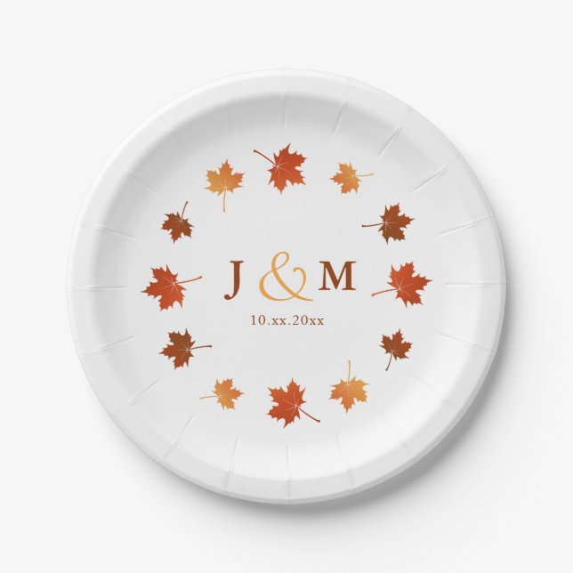 Assiettes En Carton cercle des mariages de automne rustiques feuille d (Devant)