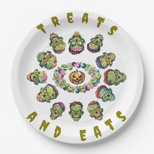 Assiettes En Carton Cercle d'Halloween des zombies (Devant)