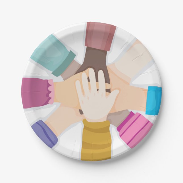 Assiettes En Carton Cercle d'Unité de Mains d'Enfants Diverses (Devant)