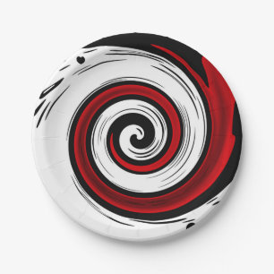 Assiettes En Carton Cercle liquide torse moderne noir rouge blanc coul