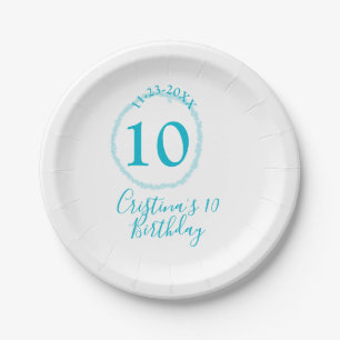 Assiettes En Carton Cercle turquoise. Parties scintillant ronde 10e an
