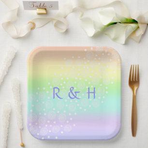 Assiettes En Carton Cercles arc-en-ciel Pastel