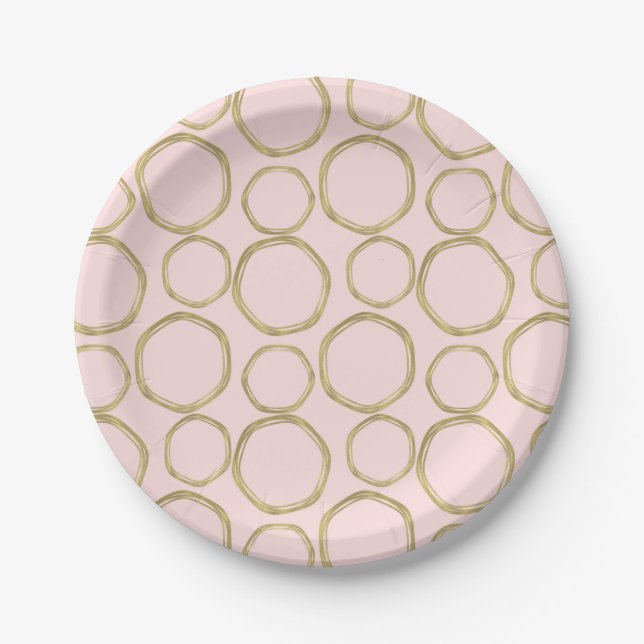 Assiettes En Carton Cercles d'or & Blushing rose moderne tendance chic (Devant)