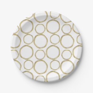 Assiettes En Carton Cercles d'or sur blanc moderne tendance