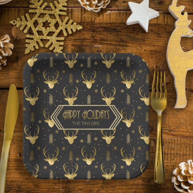Assiettes En Carton Cerf Antlers Flèches Motif V2 Gold ID861 (Créateur téléchargé)