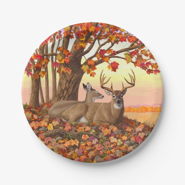 Assiettes En Carton Cerf blanc en automne Nouvelle-Angleterre Couleurs (Devant)