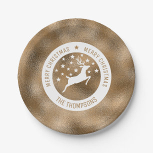 Assiettes En Carton Cerf Blanc - Faux Golden Foil Look (Pas Real Foil)