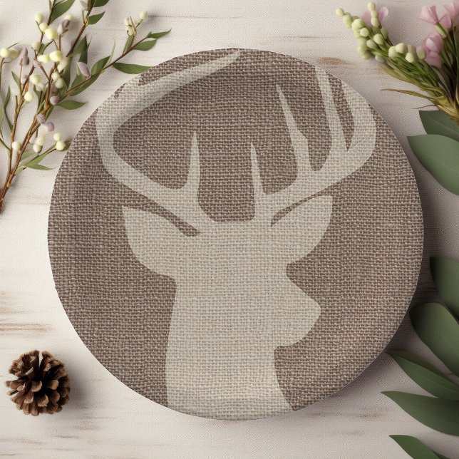 Assiettes En Carton Cerf Buck en toile de jute rustique | (Créateur téléchargé)