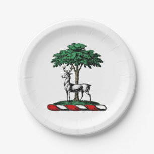 Assiettes En Carton Cerf Daim devant un Arbre Emblème de Blason Crête