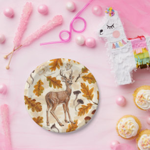 Assiettes En Carton Cerf dans la forêt automnale