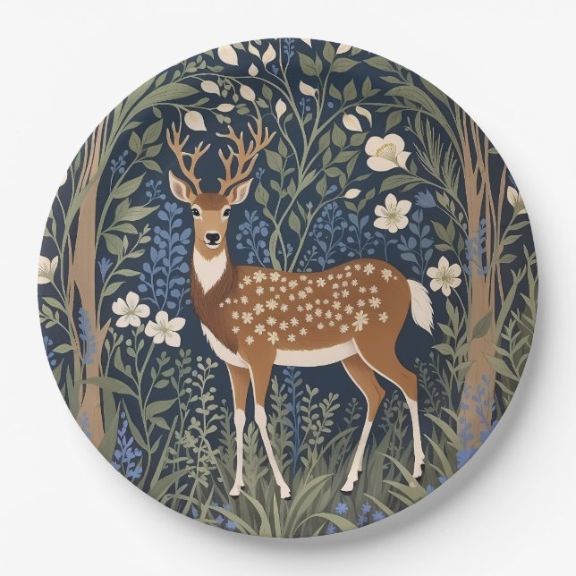 Assiettes En Carton Cerf Dans La Forêt Bluebell William Morris Inspiré (Devant)