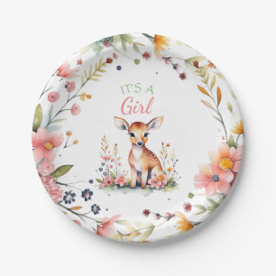 Assiettes En Carton Cerf de bébé en fleurs   C'est un Baby shower de f