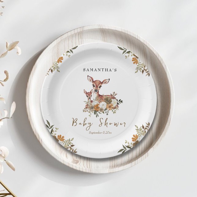 Assiettes En Carton cerf de maman et baby shower de cerf de bébé (Créateur téléchargé)