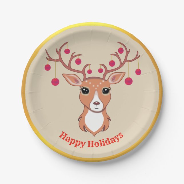 Assiettes En Carton Cerf de Noël mignon (Devant)