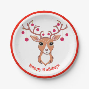 Assiettes En Carton Cerf de Noël mignon