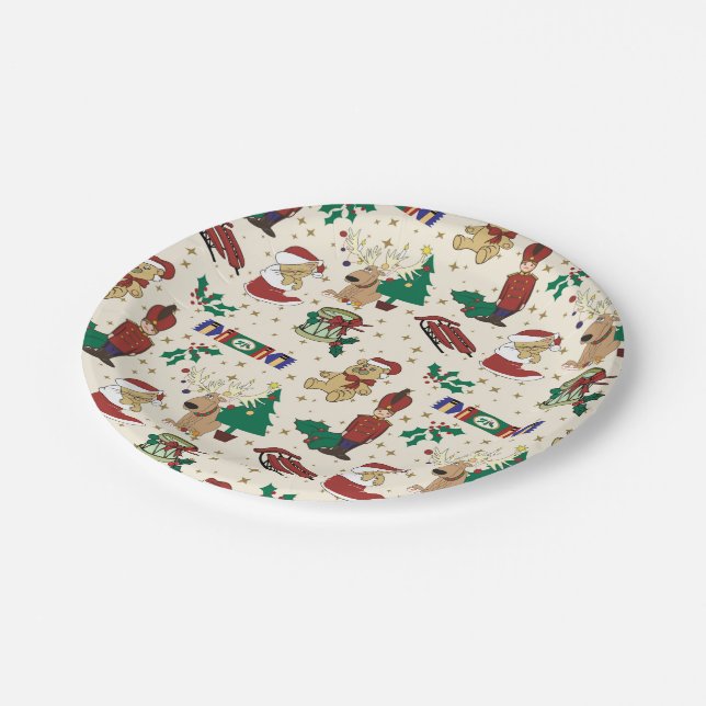 Assiettes En Carton Cerf de Noël, ours, chat et Casse-noix (Angle)