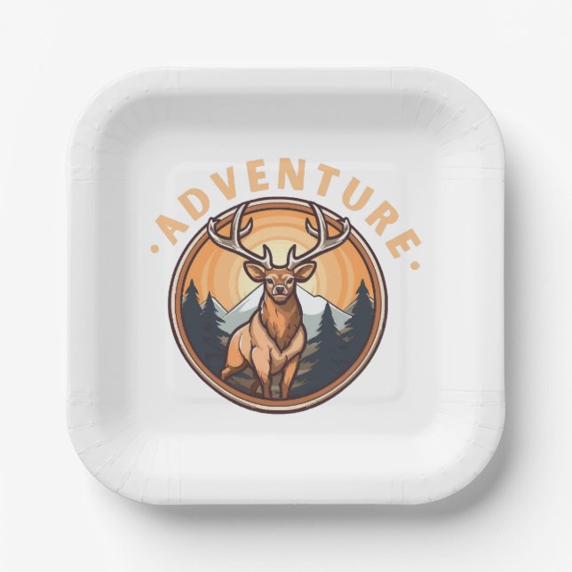 Assiettes En Carton Cerf - Faune - Camping - Aventure (Recto)