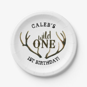 Assiettes En Carton Cerf Tête Sauvage Bois Simple Blanc 1er Anniversai