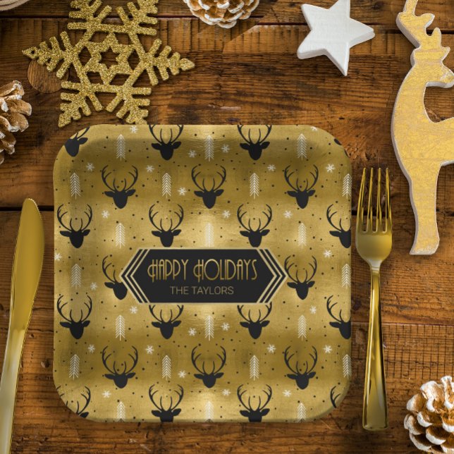 Assiettes En Carton Cerfs Antlers Flèches Motif de Noël Gold ID861 (Créateur téléchargé)