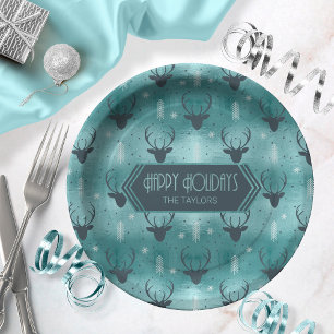 Assiettes En Carton Cerfs Antlers Flèches Motif de Noël ID Turquoise86