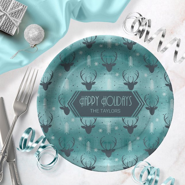 Assiettes En Carton Cerfs Antlers Flèches Motif de Noël ID Turquoise86 (Créateur téléchargé)