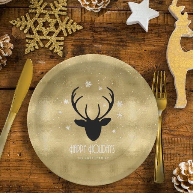 Assiettes En Carton Cerfs Antlers Silhouette & Flakes Gold ID861 (Créateur téléchargé)