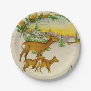 Assiettes En Carton Cerfs communs vintages de Noël