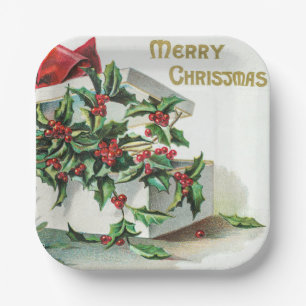 Assiettes En Carton Cerise de Noël Art vintage avec voeux